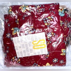 LuLaRoe OS Burgundy Maroon Floral Leggings One Size Fits Women’s 2-10 BRAND NEW